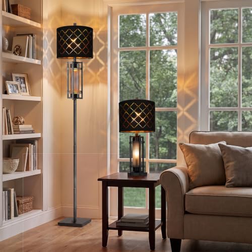 74-Inch Modern Floor Lamp with Nightlight - Black Metal Tall Standing Lamp, Stable Base