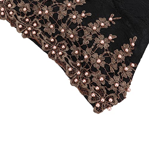 Black Turban Head Wrap for Women, Vintage Embroidered Muslim Style, Pre-Tied Lace & Fleece Hat