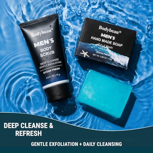Men’s Bath & Body Gift Set with 7 Items - Shower Gel, Scrub, Lotion, Mist, Soap, Puff & Travel Bag