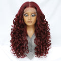 Felek 24 Inch Burgundy Synthetic Lace Front Wig 13x6 HD Transparent Lace Curly Style Variation of THIS listing