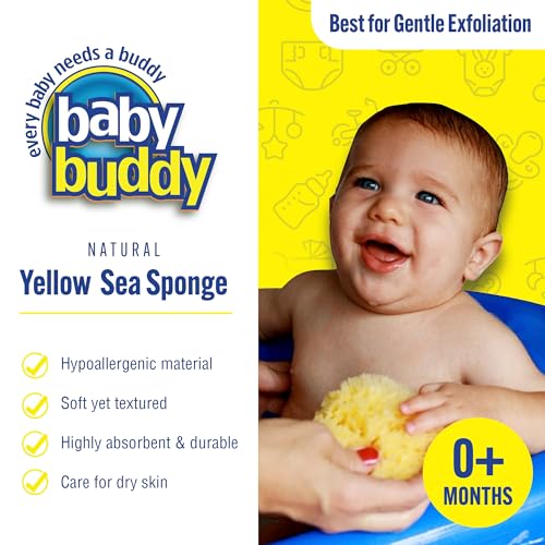 Baby Buddy Natural Yellow Sea Sponge, Newborn Bath Time Essential, Soft and Gentle for Tender Skin, Hypoallergenic and Biodegradable, 2 Pack