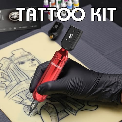 Wireless Tattoo Gun Kit with 10 Ink, 20 Needles & Dual Batteries