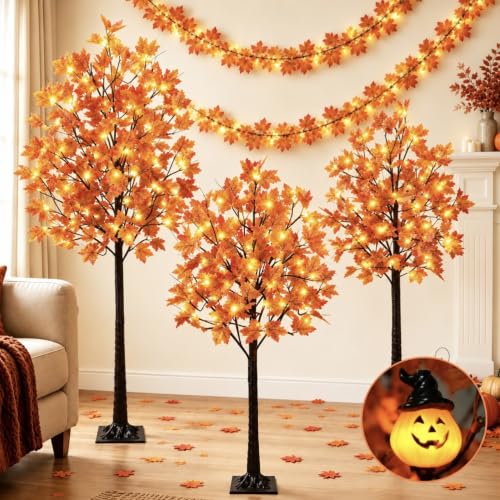 Orange Fall Maple Tree with Lights 4Ft, 5Ft, 6Ft - Remote & Timer