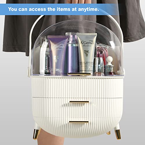 Makeup Organizer with 2-Layer Storage Case - Waterproof Dustproof Cosmetic Box, White A