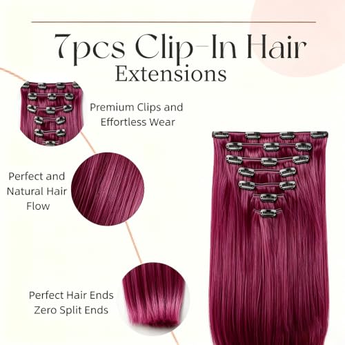 Purple Clip-In Hair Extensions 18 Inch 105g Natural Remy Human Hair - 7 Pieces