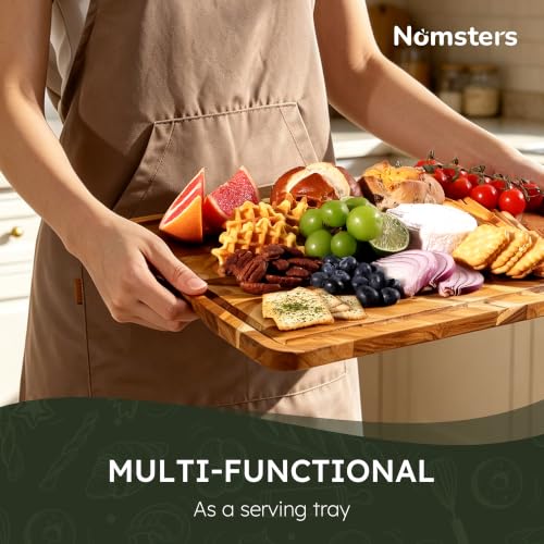 Nomsters 3-Pack Heavy-Duty Teak Cutting Boards with Non-Slip Base - Herringbone Wood Set