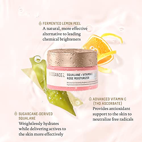 Biossance Squalane + Vitamin C Rose Face Moisturizer ? Antioxidant-Rich Day/Night Face Lotion ? Hydrates and Smooths Fine Lines ? Even Skin Tone & Reduce Discoloration ? For Radiant Skin, 1.69 Fl Oz