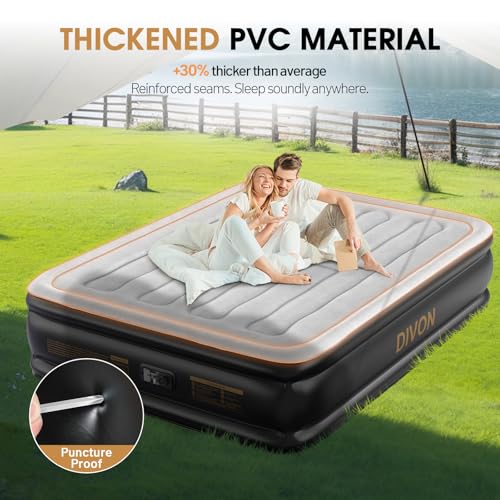 Queen Air Mattress with Built-In Pump Grey 18-Inch Raised for Guests & Camping