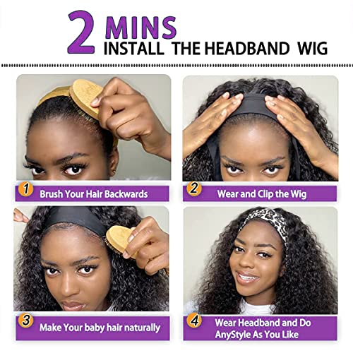 10 Inch Natural Color Curly Headband Wig for Black Women Human Hair Water Wave Deep Water Wave