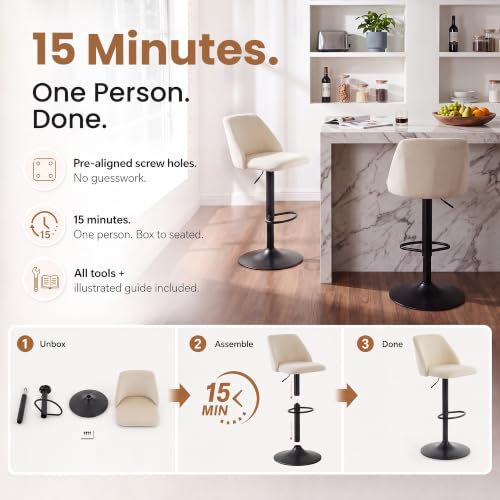 COLAMY Beige Adjustable Upholstered Counter Height Bar Stools Set of 2