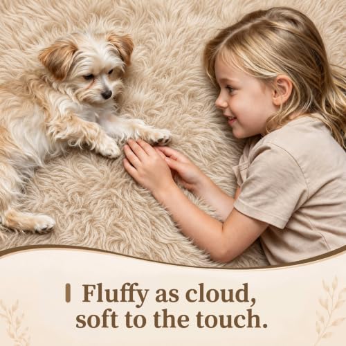 Zomfy 8' x 10' Camel Fluffy Shag Rug - Washable Soft Plush Indoor Carpet for Living Room & Kids' Room