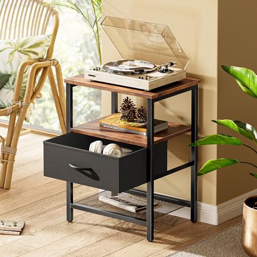 Storage Shelf Set of 2 with Fabric Drawer and Mesh Shelf - Modern Industrial Design