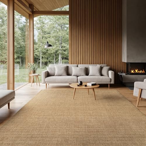 Striped Gold 5x7 Indoor Outdoor Jute Rug - Washable Boho Area Carpet