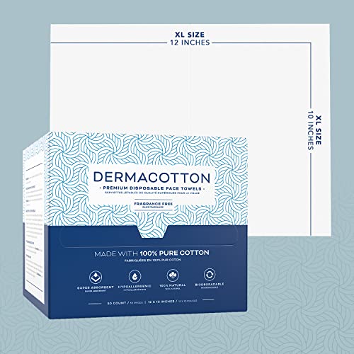 Dermacotton X-Large 100% Pure Cotton Disposable Face Towels - Pack of 100
