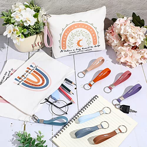 Fumete 40 Pcs Teacher Gift Inspirational Rainbow Makeup Bag Rainbow Silicone Keychains Bulk Zipper Canvas Teacher Pencil Pouch for Employee Appreciation Thank You Gifts Thanksgiving Christmas