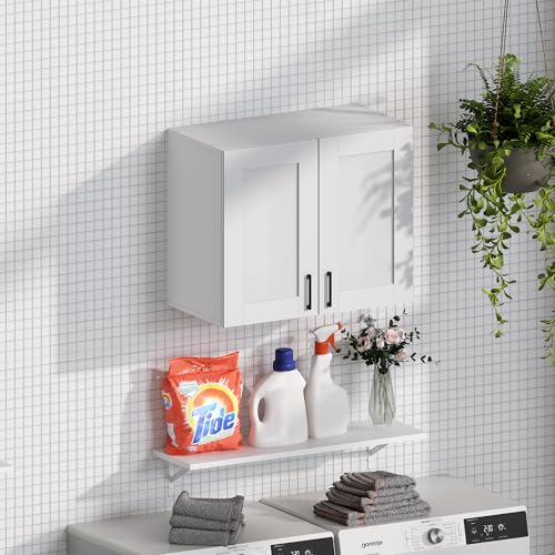 White Wall-Mounted Kitchen Cabinets with 2 Doors and Adjustable Shelf - 12.4"D x 23.6"W x 19.7"H - 2 Door Variation