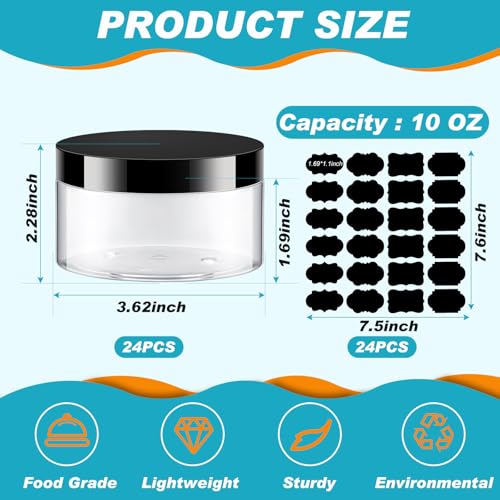10 oz Clear PET Jar with Black Lid and Label - Leakproof Storage, Versatile for DIY & Kitchen