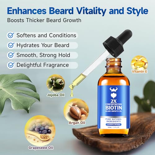 Sandalwood Beard Growth Oil - 2X Concentration Biotin Men’s Beard Softener & Moisturizer