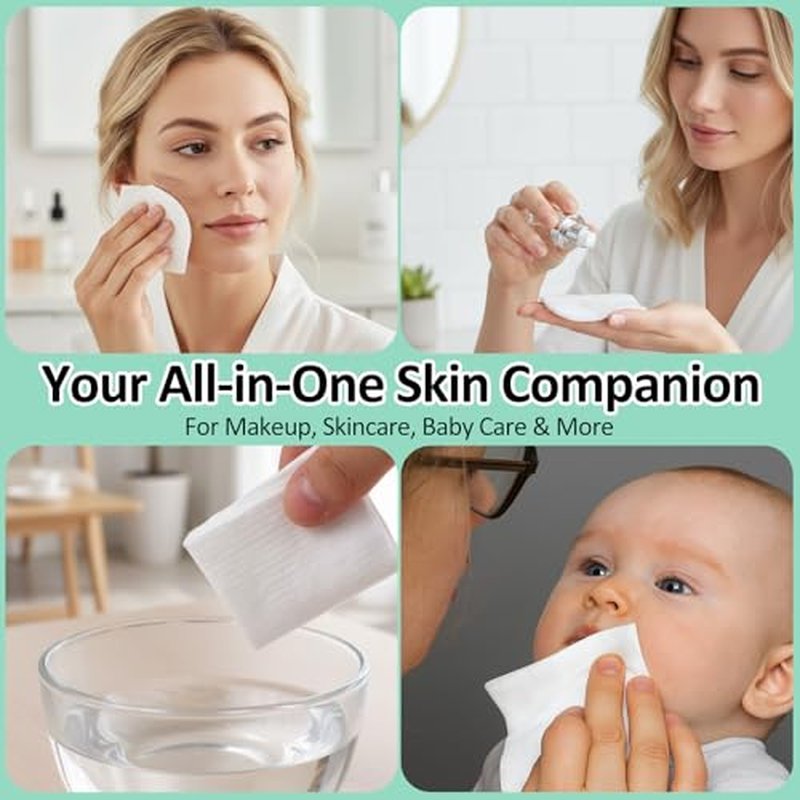 10 Pack 500 Pcs Extra Large Cotton Cleansing Pads, 3.5 x 4.5'' Cotton Pad, Ultra Soft Large Facial Cleansing Square Bulk for Face Daily Skin Care Toner Makeup Remover, 50 White Square Per Bag