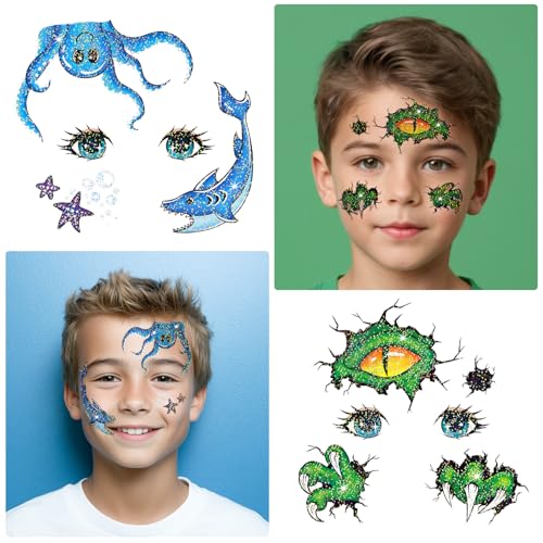 Leesgel 24 Sheets Glitter Face Tattoos for Kids - Face Paint Tattoos for Boys Girls Birthday, Party Favors, Prizes for Kids Classroom, Trick or Treat, Goodie Bag Stuffers, Stocking Stuffers and Gifts