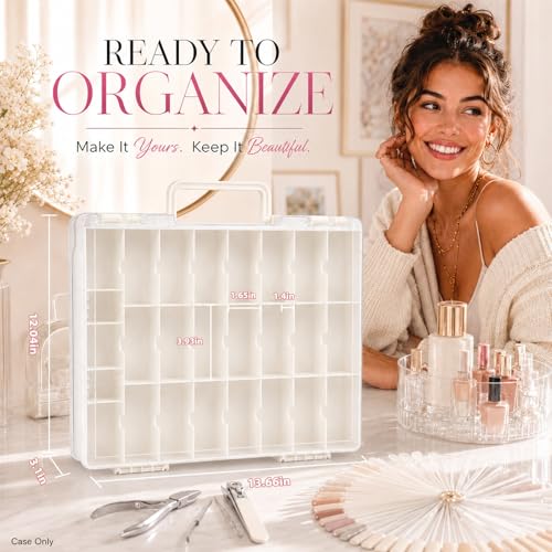 White 48-Slot Nail Polish Organizer Case for Gel & Regular Polish - 150 Count
