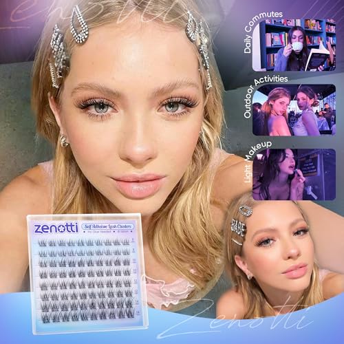 Self Adhesive Lash Clusters Natural Self Adhesive Eyelashes No Glue Lashes Clusters Wispy Eyelash Cluster Waterproof Pre Glued Lash Cluster Short 8-14mm Press on lashes by zenotti