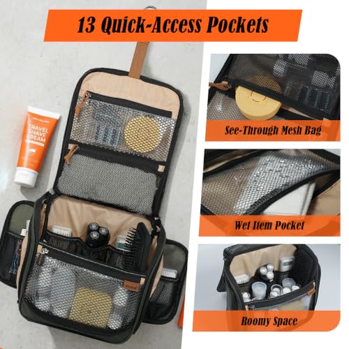 WELKINLAND 13-Pocket Hanging Toiletry Bag Waterproof Men's Travel Organizer