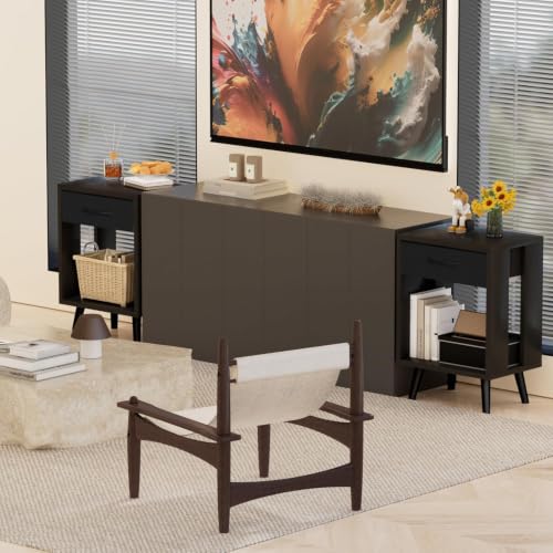 24-inch Nightstands Set of 2 with Fabric Drawers, Black - Modern Bedroom Storage