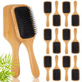 12Pcs Bamboo Hair Brushes Set with Black Bristles - Natural Wooden Paddle for Detangling & Scalp Massage (9.65'' x 3.35'')