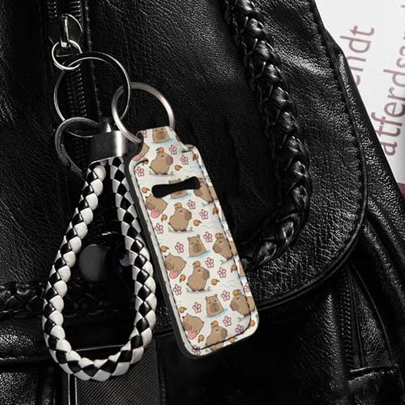 Capybara 5 Pieces Lipstick Keychain Holder Lip Balm Holder Keychain Chapstick Lip Gloss Holder Cute Lipstick Pocket Lip Balm Sleeve Keyring Travel Accessories