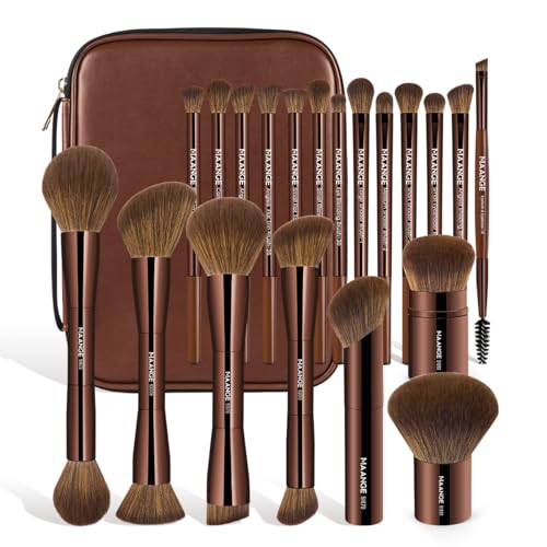 Brown 20-Piece Makeup Brush Set with Bag - Face, Eye, Foundation, Blending