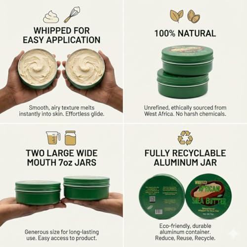Whipped Shea Butter for Body, Skin & Hair - 2 Pack (14oz) - Natural Moisturizer for Eczema & Stretch Marks