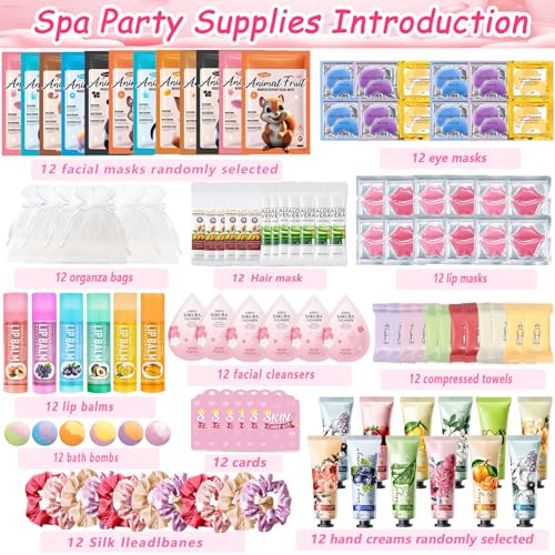 Spa Party Supplies Kit for Women - 144 Pcs Facial Masks, Hair Masks, Foot Bombs & More