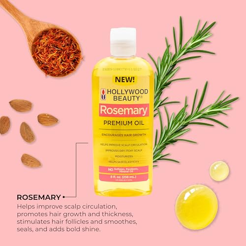 Hollywood Beauty Rosemary Oil for Hair, Scalp, & Skin, 8 fl oz - Encourages Hair Growth, Helps Improve Scalp Circulation