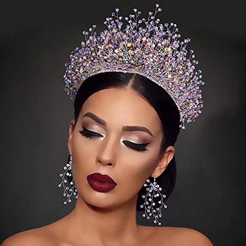 Multicolored Rhinestone Bridal Tiara Set with Necklace & Earrings - Wedding Hair Accessories