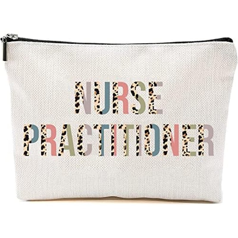 HTDesigns Nurse Practitioner Cosmetics Bag - Leopard Nurse Practitioner Makeup Bag - Gifts For Nurse Practitioner - Nurse Practitioner Birthday Gift - Cosmetic Travel Pouch Bag, White, 7''x9.8''