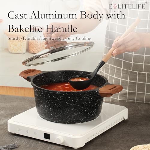 Black 9-Piece Nonstick Cookware Set with Granite Coating, Compatible with All Stovetops