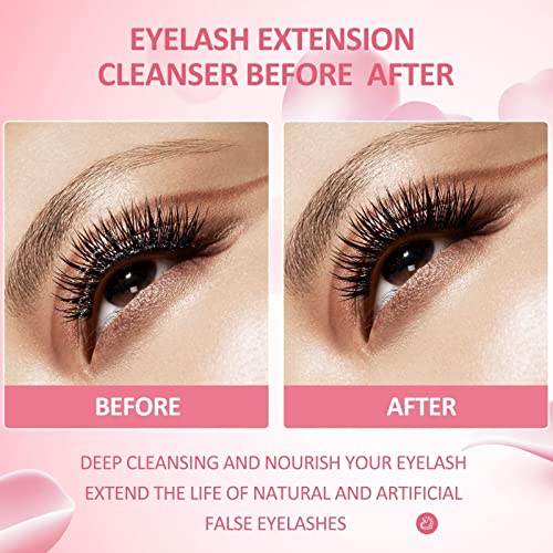 Eyelash Extension Cleanser 60ml +Mascara Wand+ Brush Eyelid Foaming Cleanser,Eyelash Wash and Lash Bath for Extensions,Paraben & Sulfate Free,Makeup Remover,Salon and Home use£¨60ml/2fl.oz£©