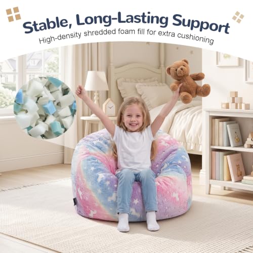 COMAX Rainbow Unicorn Kids Bean Bag Chair 3-in-1 Bed, 29.5"x29.5"x18.5" Multi-Color