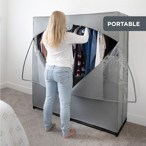 Dark Gray Portable Wardrobe Closet - Large Capacity, Easy Setup, 65 lb Rod
