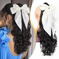 24-Inch Black Ponytail Extension with Detachable Bow Claw Clip Hair Extension