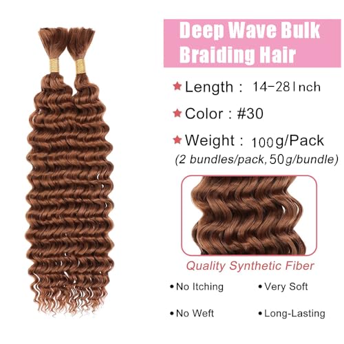 #30 Light Brown Deep Curly Human Hair Braiding Bundles 2x100g 26in Non-Weft Freiuoke BA 30 Brown D