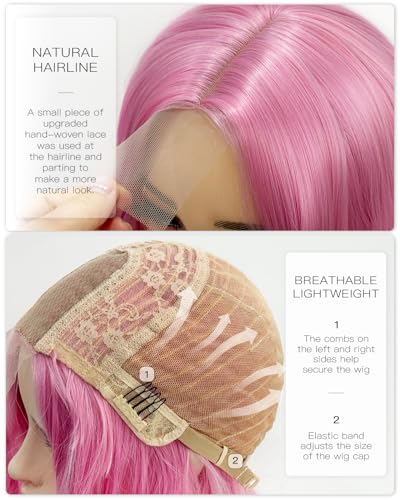 Aida ble Long Pink Wavy Wig for Women 28-Inch Synthetic Hair - Middle Part - Variation Pink