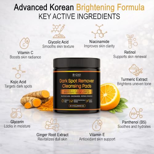 Dark Spot Remover Cleansing Pads with Kojic Acid & Turmeric - 120 Pads - Face & Body