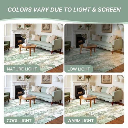 Light Green & Cream 6x9 Abstract Area Rug - Washable Non-Slip Bedroom Decor