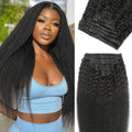26 Inch Kinky Straight Clip-In Hair Extensions - Natural Black, 125g
