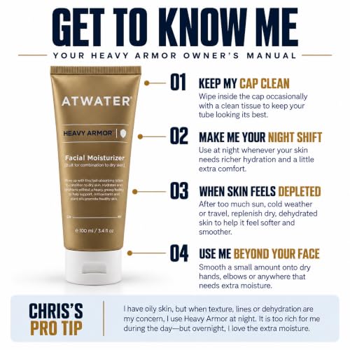 ATWATER Men's Intensive Face Moisturizer 3.4 oz for Dry Skin - Hydrating, Anti-Aging, Vegan