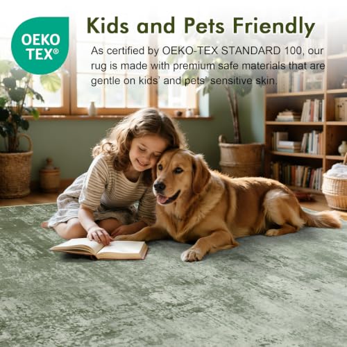 Cuzwlovita 8x10 Ft Green Abstract Washable Area Rug - Modern Living Room Decor