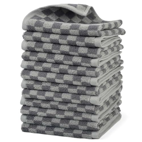 Grey Checkered Super Soft Wash Cloths - 12 Pack Face & Body Towels