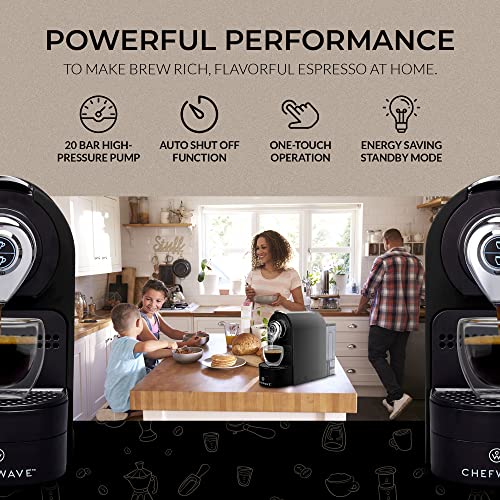 ChefWave Black Capsule Espresso Machine with 20 Bar Pump & Programmable Brew